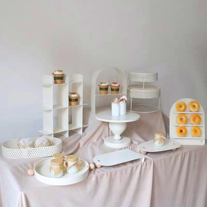 奶油色风格甜品台摆件展示架婚礼摆台装饰生日蛋糕架铁艺点心托盘