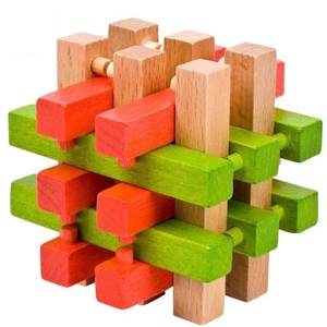 鲁班锁十八柱榉木彩色成人智力锁解压学生拼插积木孔明锁益智玩具