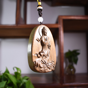 金丝楠木雕观音吊坠手把件阴沉木佛像挂件手工文玩雕刻工艺品新款