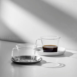 日式简约高级咖啡杯带手柄耐高温玻璃杯精致碟套下午茶杯拿铁杯