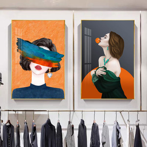 服装店装饰画女装店背景墙画直播间试衣间挂画卧室衣帽间玄关壁画