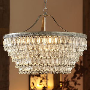 美式客厅圆形铁艺复古水晶灯北欧水滴吊灯个性创意餐厅别墅吊灯具