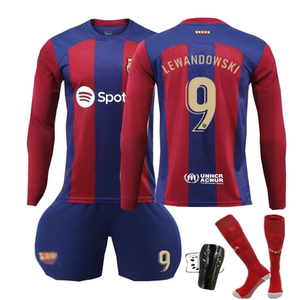 2324款巴萨主场9号莱万球衣8佩德里10号梅西长袖训练服足球服套装