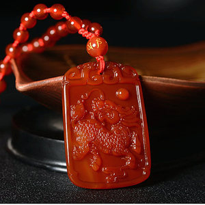 火麒麟红玛瑙瑞麟护塔吉祥物麒麟玉牌吊坠项链饰品挂件挂件玉男女