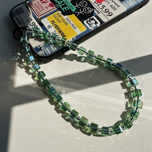 MLGM新款方糖方形果绿色水晶手机链 个性CCB挂绳 防掉手机绳挂饰