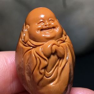 包衣弥勒大单籽单颗原皮苏工手工橄榄核雕刻文玩手盘把件吊坠挂件