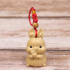 桃木十二生肖兔挂件木质卡通小兔子包包挂件吊坠木雕文玩手把件
