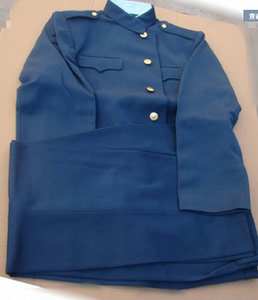 正品05天蓝色马裤呢冬服套装中山装加厚87毛料全蓝色中山装收藏