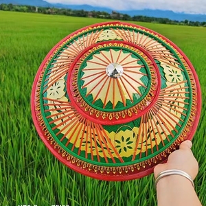 傣族舞蹈斗笠草帽大人舞台表演道具广场儿童演出竹编红色花腰帽子tb