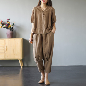 亚麻套装个性女