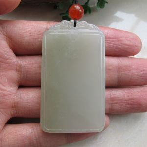 和田玉白玉平安无事牌吊坠 青海料昆仑玉 玉石牌子素牌挂件男女