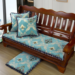加厚海绵实木沙发垫三人座长椅垫子老式红木质沙发坐垫防滑可拆洗