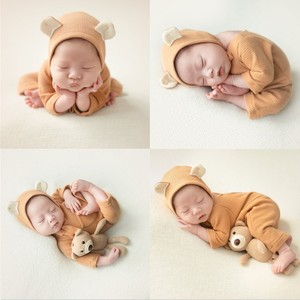 新生的儿婴儿满月小熊套装摄影用品 百日宝宝儿童服饰品拍照道具