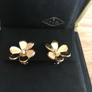 法代vca/梵克雅宝frivole系列18k黄金爱心三叶草耳钉心形花瓣耳环
