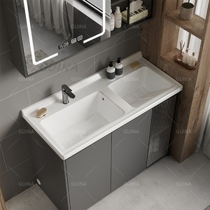 GN蜂窝铝板玻璃门阳台洗衣池双水槽带搓衣板陶瓷一体盆浴室柜组合