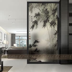 000人付款淘宝现代风格艺术玻璃彩绘竹子玄关过道背景墙屏风隔断鞋柜