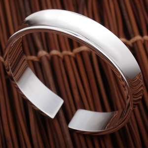 凹面银手镯女9999纯银宽版简约实心开口个性男士银镯宽面刻字镯子