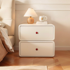 奶油风实木床头柜简约现代小户型家用卧室床边柜轻奢高级感收纳柜
