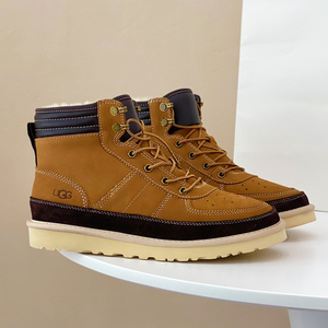 代购ugg雪地靴男鞋皮毛一体防水运动短靴高帮海兰德冬季男鞋