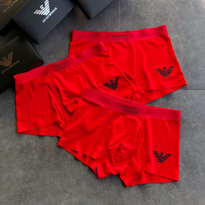 emporio armani阿玛尼男士大红色本命年平角内裤冰丝纯棉四角短裤