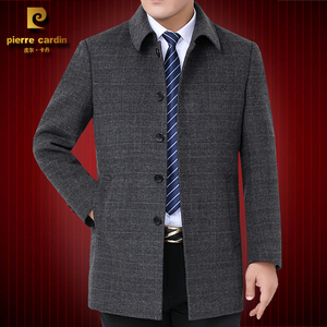 皮尔卡丹双面羊绒大衣男士中长款冬季加厚中年高档纯羊毛呢子外套
