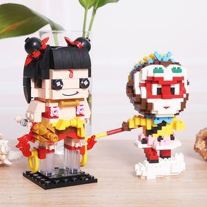 钻石微型颗粒积木儿童学生益智玩具西游记猴子猪八戒造型diy拼装