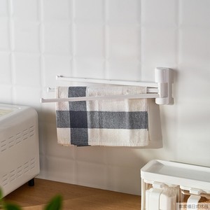 日本KM厨房毛巾擦手帕挂架浴室三杆转轴毛巾挂架壁贴式无痕置物架