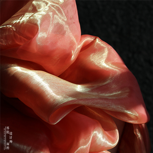 设计师面料金属感双色流光溢彩纱面料服装连衣裙礼服舞台背景布