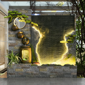 室内客厅玄关装饰中式假山流水景观办公室餐厅水幕墙庭院水系摆件