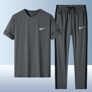 Nike耐克运动套装冰丝短袖t恤男夏季大码长裤中年速干休闲两件套