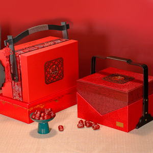 喜庆包装盒双层高档手提年货礼盒熟食通用大红色礼品箱子加印logo