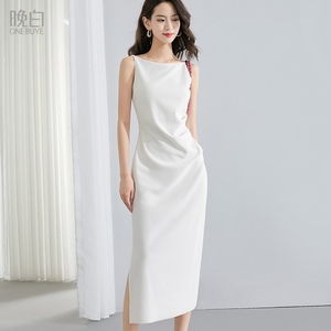 晚白2024夏季新款法式淑女背心裙气质高级感包臀裙白色连衣裙女