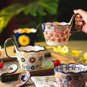 手绘杯子陶瓷水杯家用早餐杯马克杯复古燕麦杯精致情侣咖啡杯茶杯