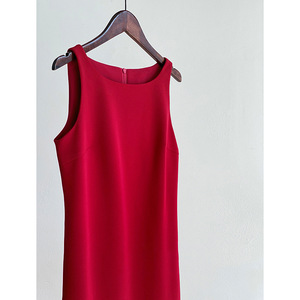 垂感复古红无袖连衣裙女方领背心裙韩版设计修身显瘦连身裙内搭