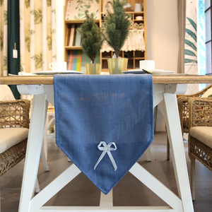 鸢尾乡旅小文艺桌旗蝴蝶结美式乡村地中海深蓝色纯色旗布餐桌布艺