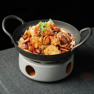 中式复古明炉特色菜保温炉酒精蜡烛加热干锅炉中餐意境菜双耳盘子