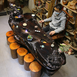 根雕茶台红椿木茶桌整体树根大型茶几实木茶桌椅组合茶海gy6281