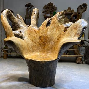 原木根雕茶台靠背椅木头凳子大板主人椅实木天然树根椅子mp7131