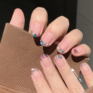 小猴子同款美甲贴片满钻手工穿戴甲法式假指甲贴可爱光疗成品