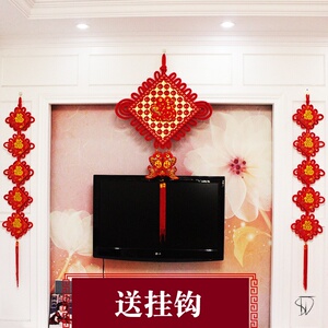 新春装饰场景布置客厅电视背景墙新年挂饰福袋灯笼连串玄关中国结