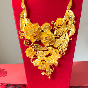 婚嫁镀黄金五金套装大气新娘项链仿真龙凤手镯三金首饰秀禾项链女
