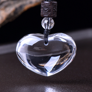 伊兰纯精工天然白水晶吊坠女士原石手工爱心挂件鸡心项链饰品礼物