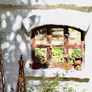 爱上花园 园艺杂货 庭院装饰 铸铁做旧锈色假窗假门栅栏