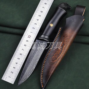 飞鹰猎刀进口vg10大马士革钢刀黑檀木柄锻打户外手工刀荒野求生刀