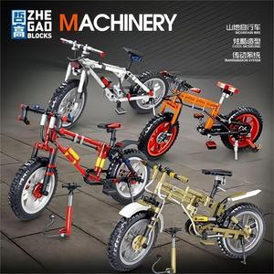 哲高积木山地自行车模型系列可转动传动系统带支架摆放组装玩具6+
