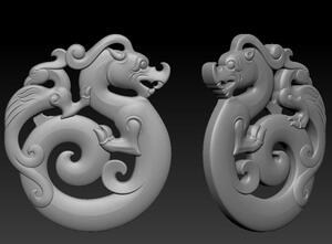 三维立体精雕图图纸stl文件仿古龙凤牌玉雕挂件雕刻机3d模型2