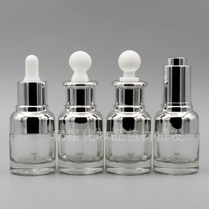 20ml高档透明玻璃瓶按压滴管分装空瓶稀释乳液原液瓶银色精油瓶子