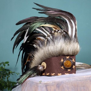 印第安酋长帽 巴厘岛手工制作羽毛土著头饰舞台演出帽子 工艺品