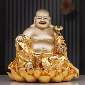 台湾纯铜贴金镶宝大肚弥勒佛佛像笑佛菩萨居家供奉玄关招财摆件