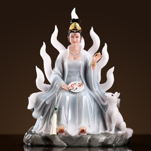 汉白玉九尾狐摆件九尾娘娘神像九姑娘佛像居家供奉青丘女帝君招财